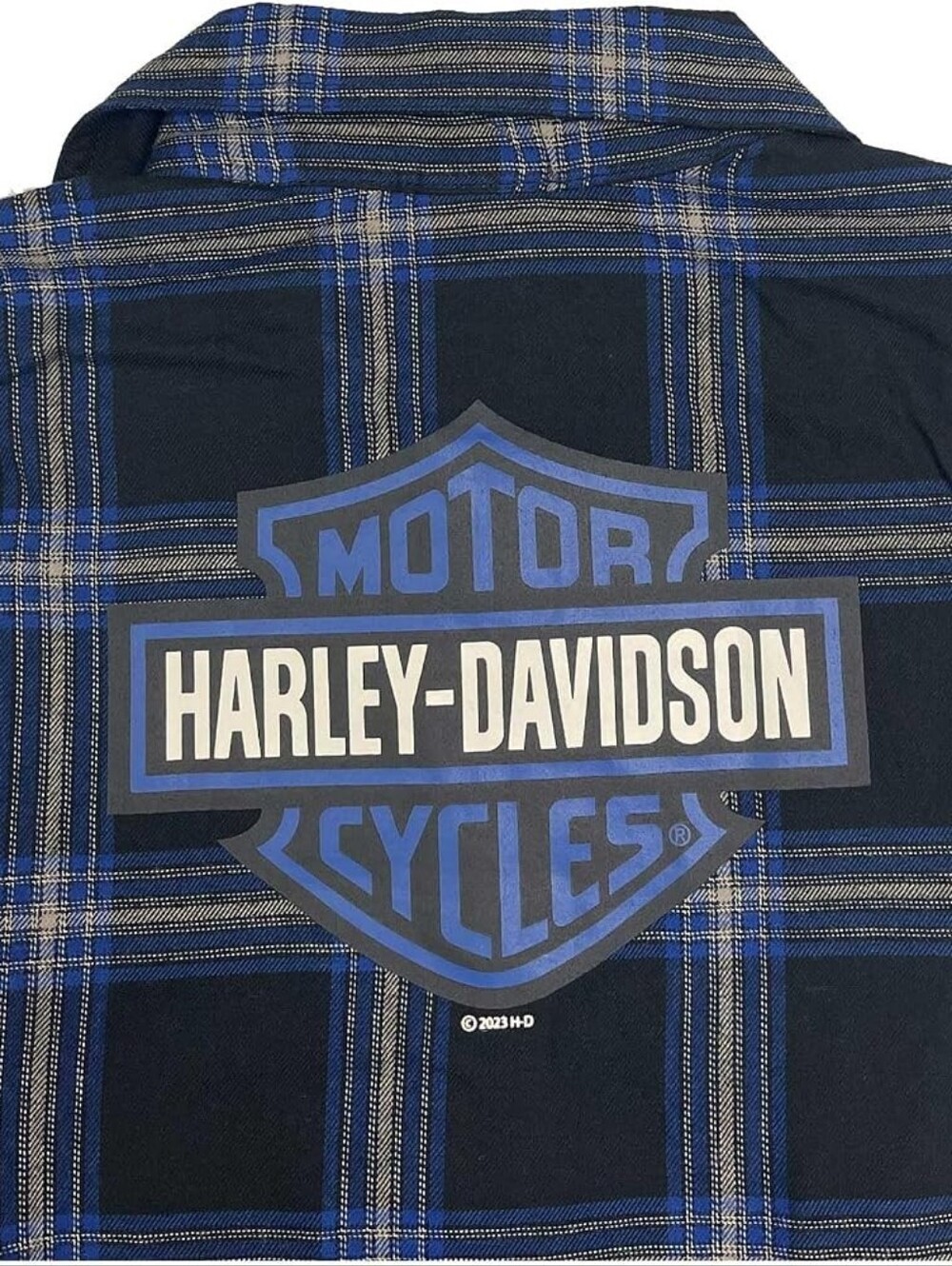 Harley Davidson Brushed P laid Long Sleeve Youth 12 Blue Black Button Down NWOT